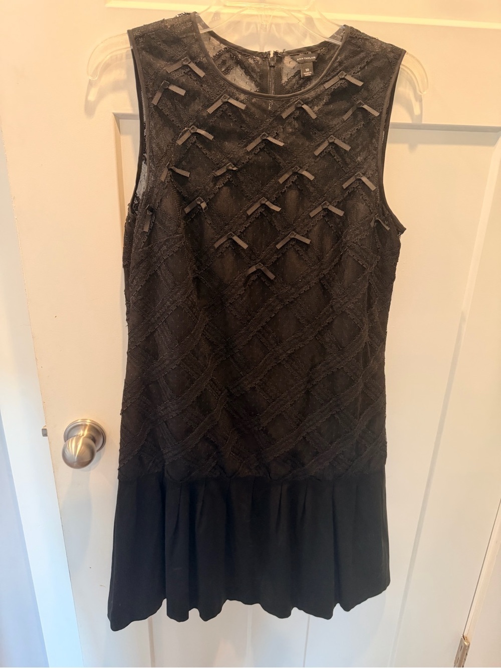 Ann Taylor Size 10 Black Lace Bow Fit & Flare Cocktail Dress